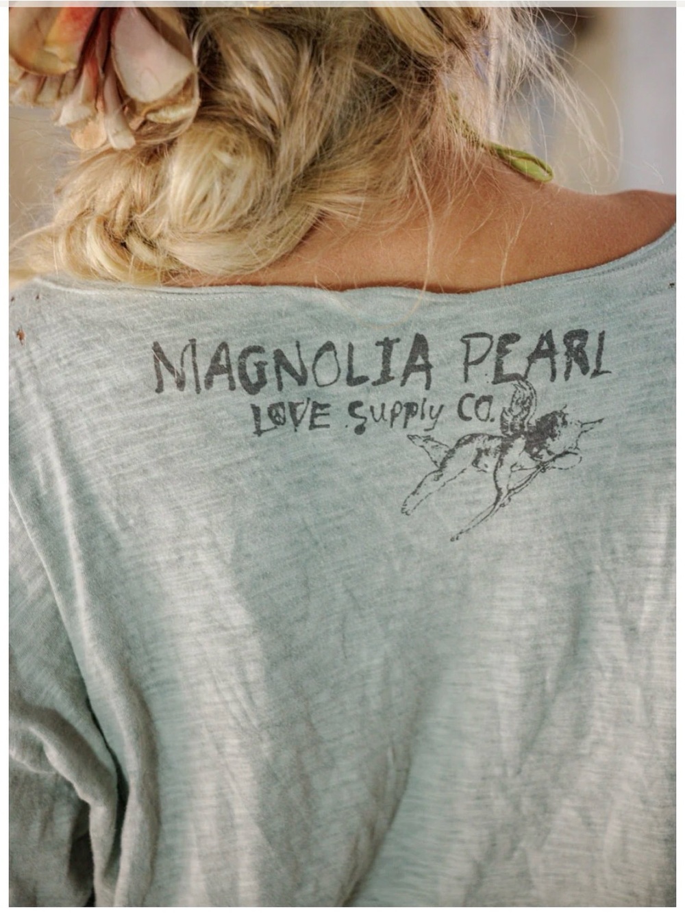 Europa Long Sleeved Tee Magnolia Pearl Women's Ivory Graphic Back-Print Top